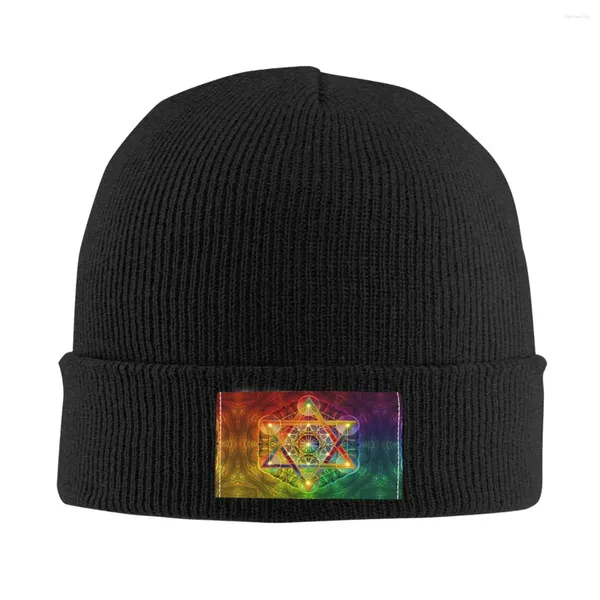 Berets Cubo de Metatron com Merkabah e Flor da Vida Skullies Beanies Caps Inverno Quente Malha Chapéu Adulto Sagrado Geometria Bonnet Chapéus