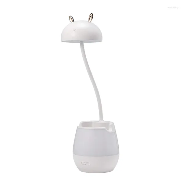 Lampade da tavolo Lampada da scrivania regolabile 2 in 1 con portapenne Supporto per telefono Luce notturna calda Moderna per la lettura (Orsetto bianco)