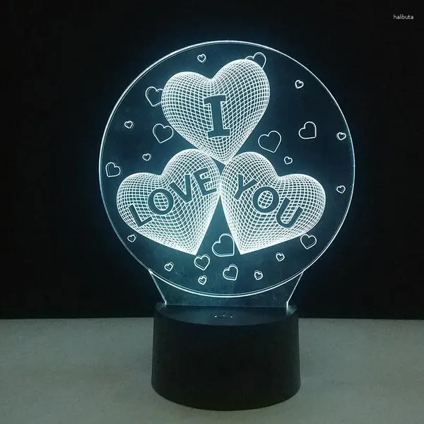 Decorazione per feste 3D Amore a forma di cuore Lampada a LED Luce notturna Casa Matrimonio Fai da te 7 colori che cambiano Touch Table Lovers Coppia regali