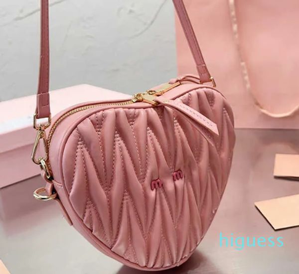 2024 rosa coração bolsa feminina de couro elegante bolsas mini designer sacos meninas bonito ombro crossbody saco moda corrente telefone bolsa