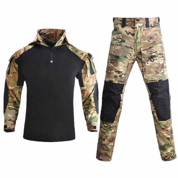 Yeni Askeri Camoue Taktik Kapşonlu Takım Erkekler Sıradan Çoklu Cepler Ordu Ordusu Paintball Gömlek Kargo Pantolon Seti Üniforma Erkek C5BX#