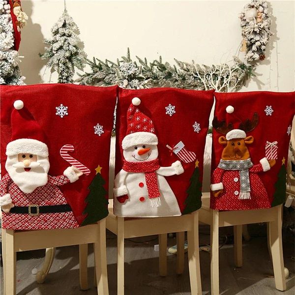 Capas de cadeira Capa de Natal Reutilizável 3D Papai Noel Elk Seat Home Xmas Ano Suprimentos Decoração 2024