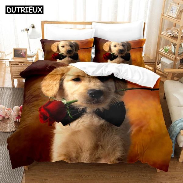 Bedding Sets 3D Animal Cog de cão de colcha com capa de colcha com travesseiro duplo rei rei anime meu vestido-u