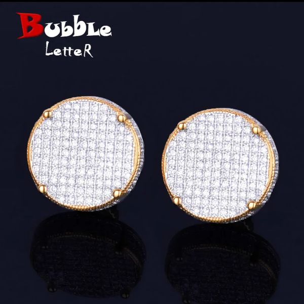 Orecchino rotondo grande color oro da 14 mm AAAA zircone cubico con vite posteriore Orecchini da uomo Moda gioielli Hip Hop 240323