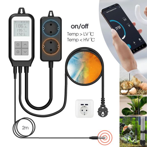 Produtos Digital Smart WiFi Réptil Termostato Saída Aquecimento Controlador de temperatura de resfriamento Sensor Reprodução Tapete de calor Fermentador Cerveja