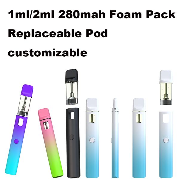 Pod sostituibile da 1 ml 2 ml ricaricabile usa e getta 280 mAh tipo c caricatore vuoto baccelli per dispositivi design unico logo colori personalizzati