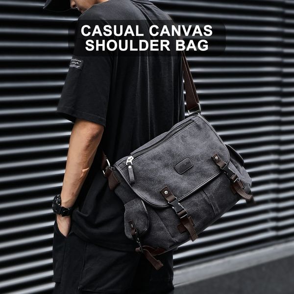 Menger Çantası Erkekler için Retro Tuval Satchel Sıradan Evrak Çantası Dizüstü Bilgisayar Çantası Fit 13inchsch suyuna dayanıklı Crossbody College Satchel Çantası 240318