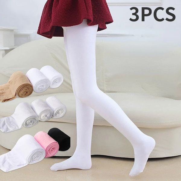 3 PCs Sommer Frühling Süßigkeiten Farbe Kinder Strumpfhosen Ballett Tanztanz Strumpfhosen für Mädchen, die Kinder ausgestoßen haben, Velvet Solid White 240322