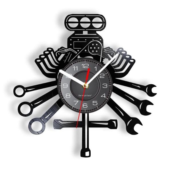 Часы Механики инструменты лазер настенные настенные часы гараж машины фиксировать декоративные настенные часы современный висящий декор для автомобильного сервисного центра