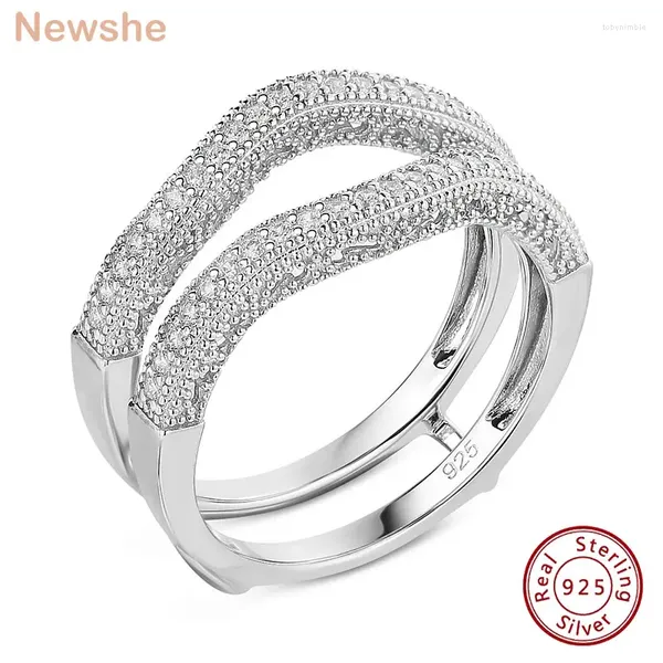 Cluster Anéis Ela Genuine 925 Sterling Silver Jóias Ajustável Oco Guarda Casamento Enhancer para Mulheres Meia Eternidade CZ