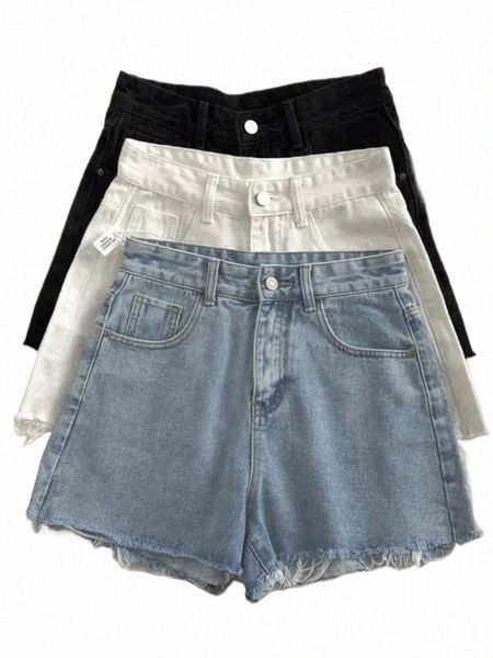 Coreano cintura alta borda crua denim shorts feminino 2023 verão novo básico butt bolso denim shorts rua denim pant v4l0 #