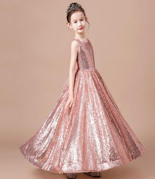 Neuankömmling glitzernde Pailletten-Ballkleid-Blumenmädchenkleider, süße rosa Pailletten, langes Geburtstags-Partykleid, preiswertes Mädchen-Foiormal-Festzug3304921