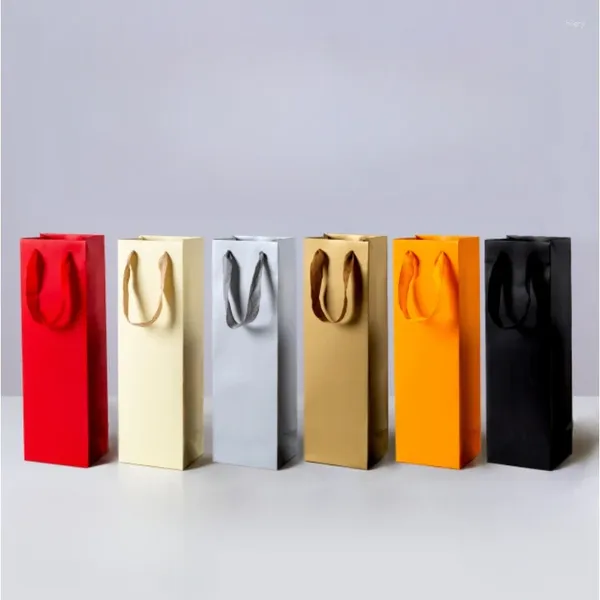 Envoltório de presente 10 pcs único saco de embalagem de garrafa de vinho champanhe bebidas cores armazenamento festa de aniversário uísque kraft bolso de papel com alça