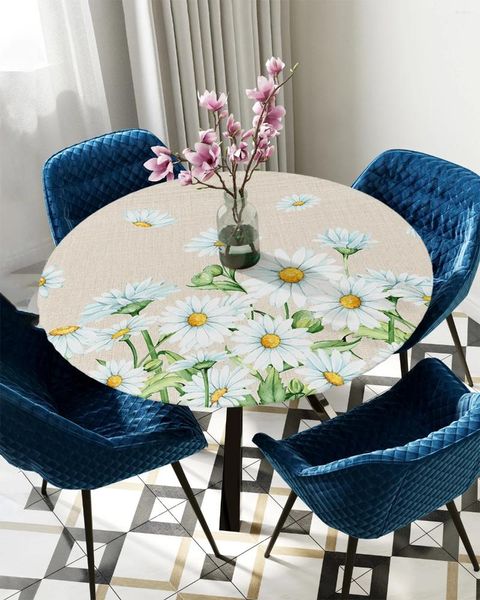 Pano de mesa flor margarida verão simplicidade redonda toalha de mesa elástica capa interior ao ar livre à prova dwaterproof água jantar decoração acessório