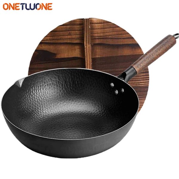 Makineler Yüksek kaliteli demir wok geleneksel el yapımı demir wok yapışmaz tava kaplamayan gaz ocak pişirme.