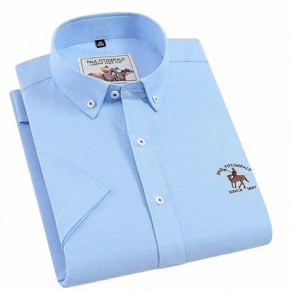 2023 Высококачественная летняя мужская рубашка с коротким рукавом Оксфорд 100% хлопчатобумажная рубашка Fi Формальные повседневные рубашки для работы в деловом стиле w4nJ #