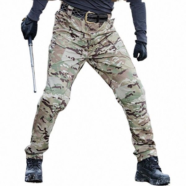 Pantaloni cargo multitasche da uomo Camo Pantaloni tattici sportivi ad asciugatura rapida all'aperto Pantaloni mimetici neri per viaggi Escursionismo arrampicata Y0lQ #