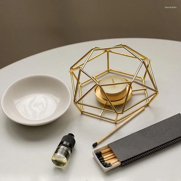 Titulares de vela romântico cerâmica tealight titular forma geométrica lâmpada de óleo essencial fogão ferro arte castiçal