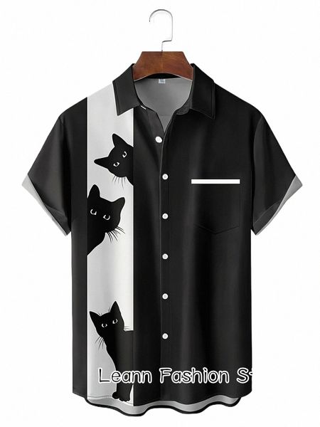 Homens Verão Engraçado Anime Gatos Imprimir Camisa Casual Roupas Elegantes Masculino Butt Lapel Collar Camisa Fi Havaiano Vacati Camisa p2Td #