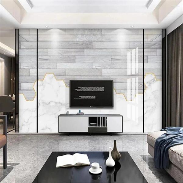 Sfondi Milofi Nordic Light Luxury Hexagon Geometric Marble Jazz White TV Background Wall