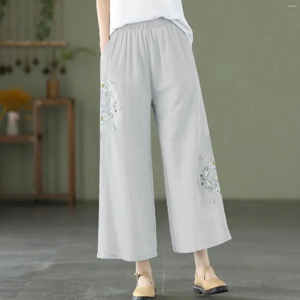 Pantaloni da donna pantaloni a gamba donna signore stampare tasca casual tasca elastica alta ascesa pantal