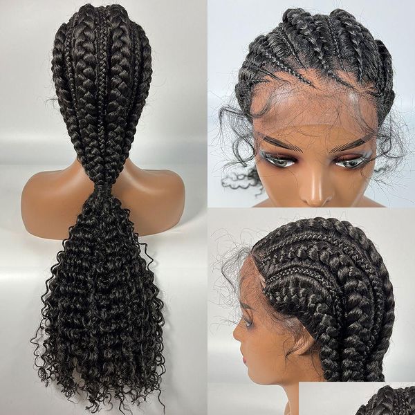 Perucas sintéticas 32 polegadas cabelo trançado rabo de cavalo laço frontal kinky encaracolado frontal com bebê para mulheres afro cornrow peruca drop entrega produto dhnsq