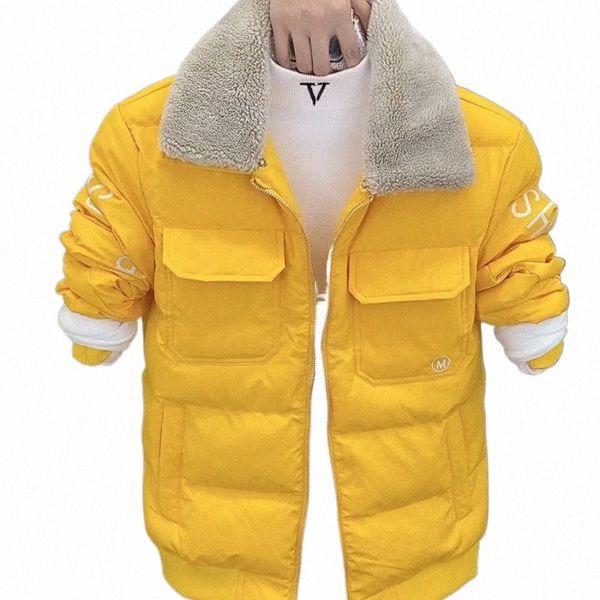 Männer Jacke Revers Slim Trendy Kleidung Casual Herbst Winter Koreanische Fi Mantel Lose Tasche Gelb Schwarz Hellgrau Junge Jacke D6bB #