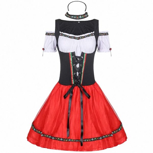 Donne adulte Oktoberfest Dirndl Dr Costume Bavaria Beer Girl Heidi Party Maid Wench Costumi Halen Outfit 0898 #