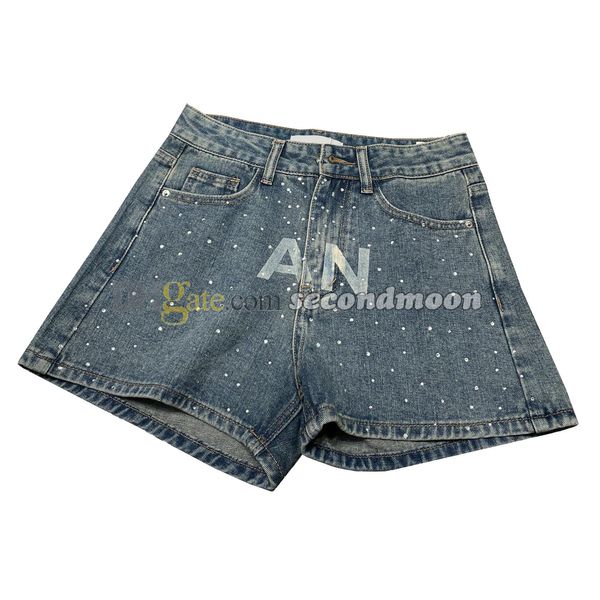 Volle Strass Kurze Hosen Frauen Sexy Denim Shorts Designer Buchstaben Drucken Jeans Sommer Atmungsaktive Hose