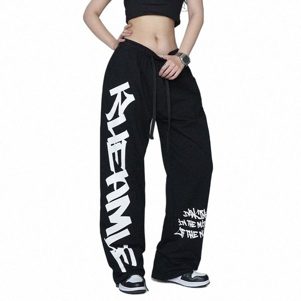 Herbst Y2K Streetwear Weiß Jogginghose Frauen Koreanischen Stil Brief Drucken Schwarz Track Hosen Übergroßen Harajuku Kpop Hip Hop Joggers N929 #