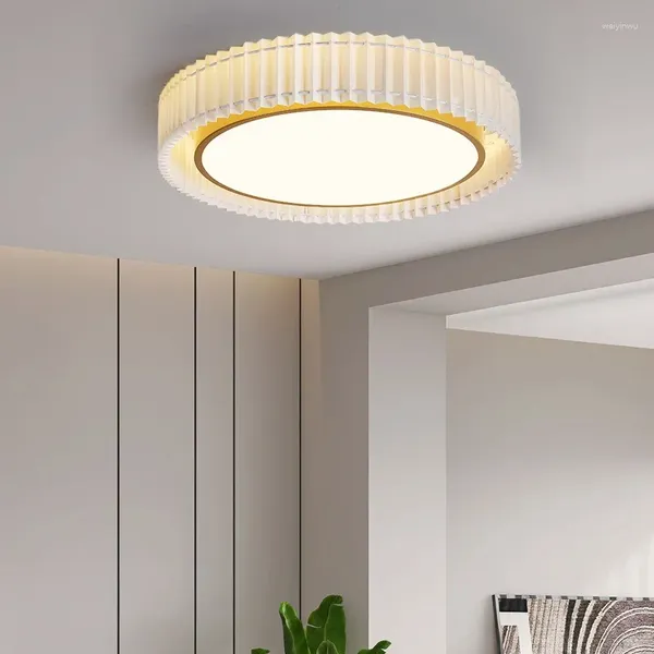 Luzes de teto estilo nórdico minimalista quarto lâmpada led arte pano branco redondo sala estar estudo pendurado luminária