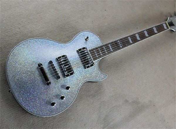 E-Gitarre, großer Partikel-Körper aus glitzerndem Silberpulver, austauschbarer aktiver Tonabnehmer, Hersteller, Direktvertrieb