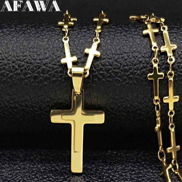 Ожерелья с подвесками 2021, модное ожерелье из нержавеющей стали с крестом, женское двухслойное золотого цвета, без шеи, ювелирные изделия Acero, неокисляемые Joye251r