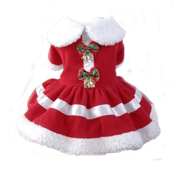 Hundebekleidung, rote Winter-Weihnachtskleidung für kleine und mittelgroße Hunde, Yorkie, warmes Fleece-Kleid mit Fliege, Weihnachtsmann-Up-Haustierkostüm