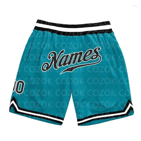 Shorts masculinos personalizados azul verde autêntico basquete 3D impresso homens seu nome mumber praia de secagem rápida