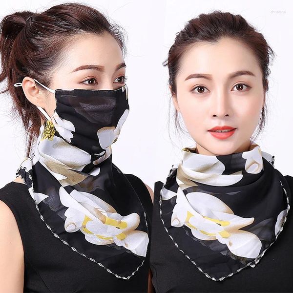 Eşarplar Yeniden Kullanılabilir Yüz Maske Eşarp Kadınlar Güneş Koruma Ağız Boyun İpek Açık Binicilik Şirdini Kapak Şal Mendil
