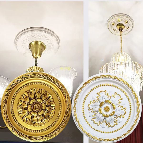 Adesivi PU piatto luminoso decorativo rosone da soffitto lampadario base lampadario da soffitto parete decorativa non intaglio in legno gesso fiore rotondo