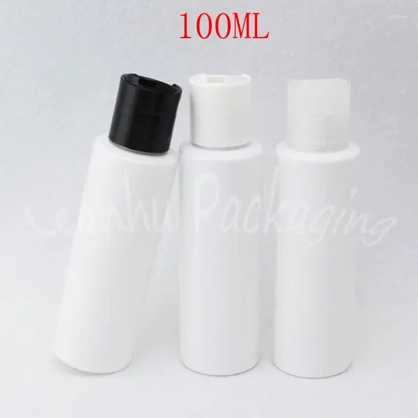 Бутылки для хранения 100 мл Белая пластиковая бутылка с дисковой верхней крышкой 100CC Упаковка для лосьона/шампуня Пустой косметический контейнер