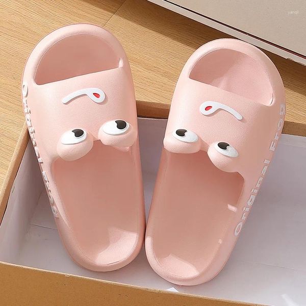 Chinelos qyckaby sapo eva chinelo dos desenhos animados confortável macio verão interior casual antiderrapante sapatos de casa feminina kawaii presente de aniversário