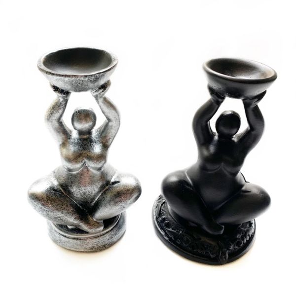 Miniaturen Kristallkugelhalter Harz Home Decor Ornamente Sitzende Göttin Kugelständer Halter Kugelständer Silber Schwarz