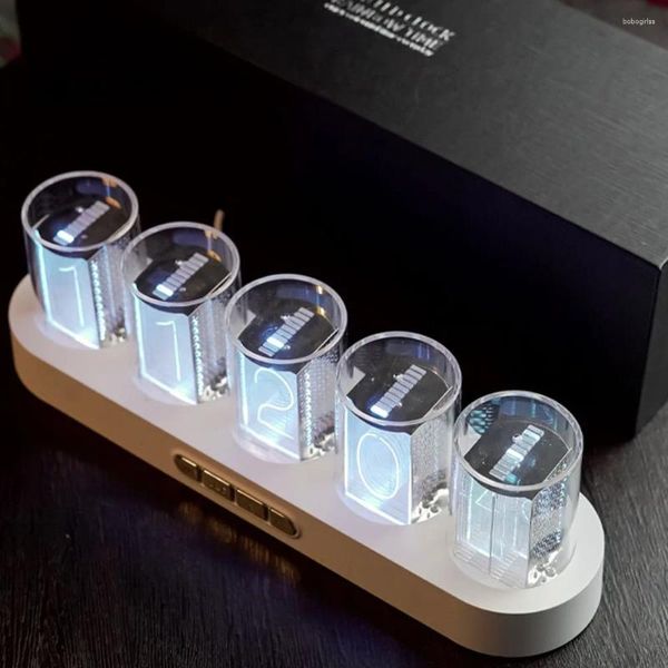 Tischuhren LED Glow Tube Clock RGB Retro Nixie USB-Anschluss Umgebungslicht Ornament Mehrere Beleuchtungsmodi Vollfarbe Schreibtischdekoration Geschenk