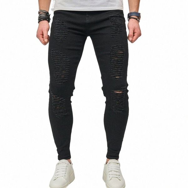 Fi New Streetwear Homens Elegantes Design Rasgado Skinny Lápis Calças Jeans Hip Hop Buracos Estiramento Cott Masculino Calças Jeans O2n5 #