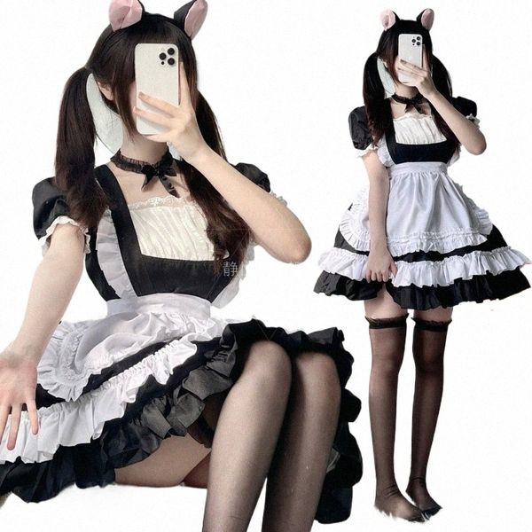 Japonês preto e branco empregada cosplay trajes gato traje lolly empregada traje oversized bonito dr anime 4 peças disfraz g4YI #