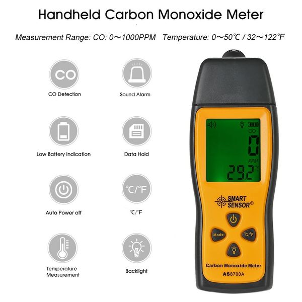 SMART SENSOR CO-Detektor, tragbares Kohlenmonoxid-Messgerät mit hochpräzisem CO-Gastester, Monitor, Detektor, Messgerät, akustischer Alarm, 240320