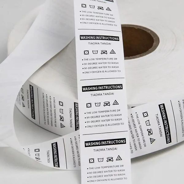 Etiquetas enceradas com texto personalizado, papel à prova de rasgo, nome artesanal, marca, cuidados com a roupa, costura para roupas, etiquetas de vestuário impressas 240325