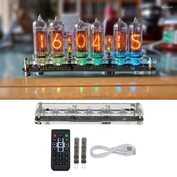 Relógios de mesa DIY 6-bit IN-14 Módulo de relógio de tubo de brilho Nixie Acessórios de áudio USB 5V com luz de fundo Digital Plus 2 pequenos tubos de lâmpada