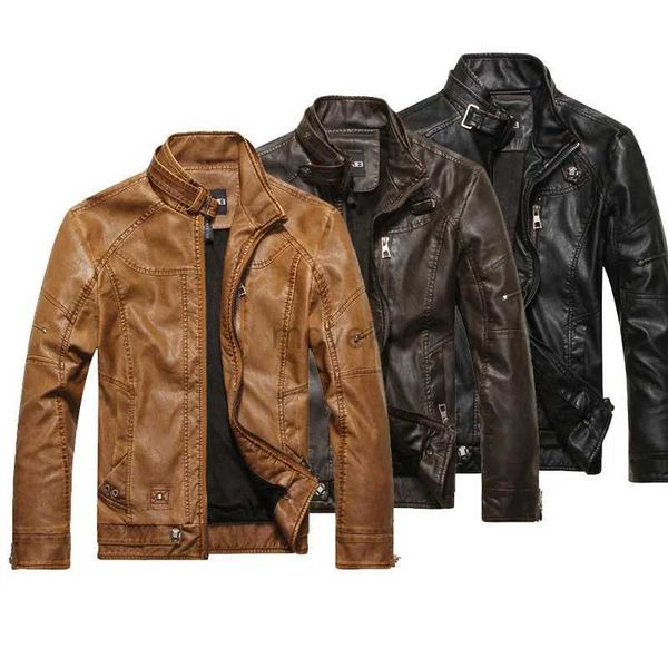 Herren Leder Kunstleder Herbst Herren Europäische und Amerikanische Retro Mode Stehkragen Lederjacke 240330