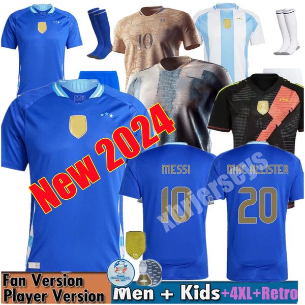 24-25 Nova Argentina 3 Star Star Futebol Jerseys Fãs MESSIS MAC ALLISTER L.MARTINEZ DYBALA DYBALA DI MARIA MARTINEZ DE PAUL MARADONA Criança Kids Kit Homens Camisa de Futebol 4xl