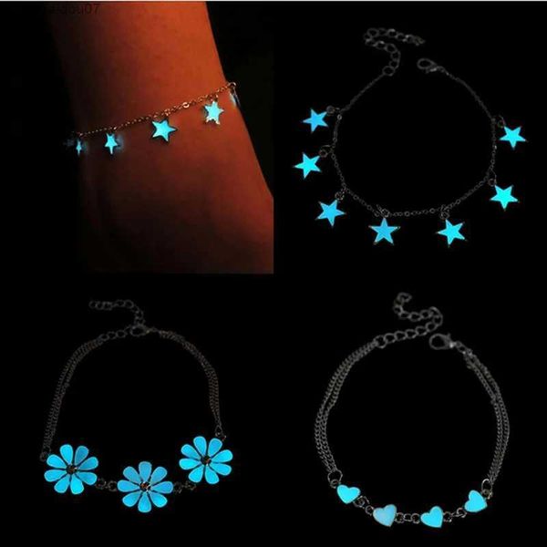 Tornozeleiras Pulseira fluorescente elegante e linda pulseira em forma de coração com tornozelos brilhando no escuro para pulseiras femininasL2403