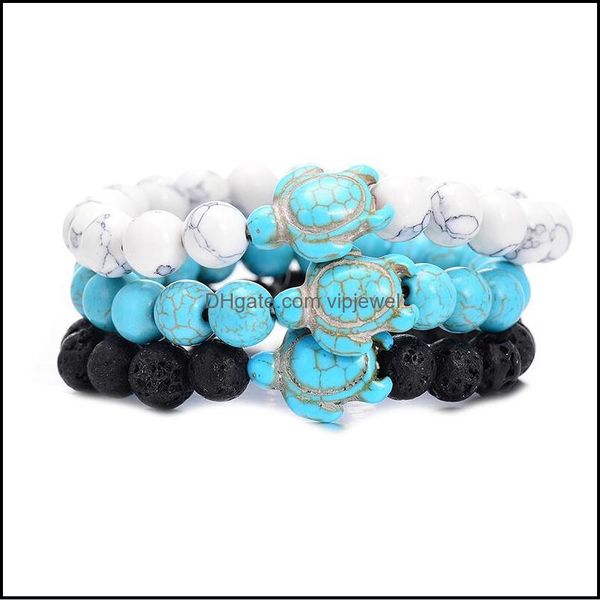 Charm Armbänder Sommerstil Meeresschildkröte Perlen Klassisch 8mm Türkis Naturstein Elastisches Freundschaftsarmband Strand Für Frauen Männer Jude Dhwfi